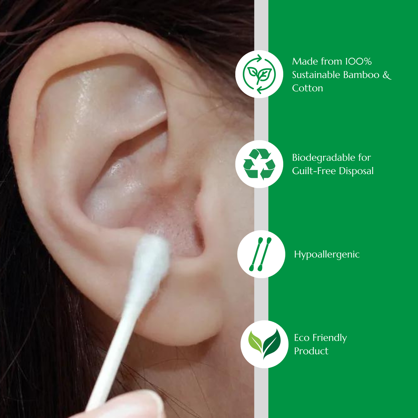 Eco Gree Cotton Ear Buds | Soft, Biodegradable, and Gentle for Everyday Use | 75 Buds