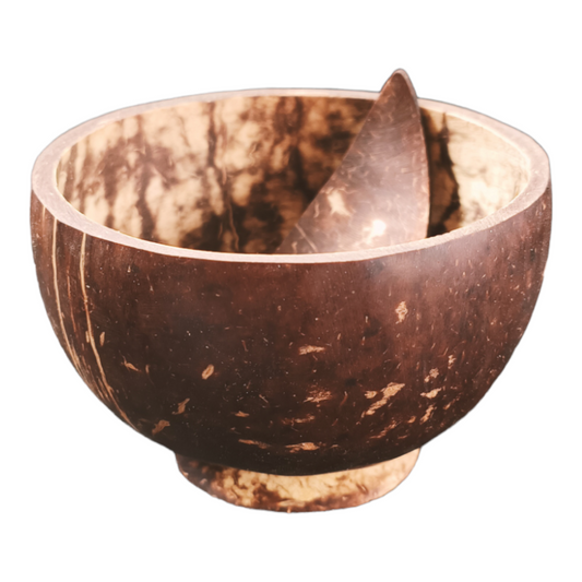 Coconut Shell Bowl with Spoon - 450ML | Natural Wooden Bowl Spoon Set | Eco-Friendly