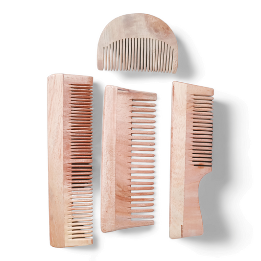 Wooden 4-Piece Comb Combo Set : Beard Comb,Handle Comb, Shampoo Comb, Lily Comb for Grooming & Styling